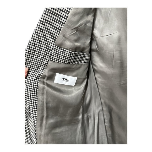 HUGO BOSS Vintage Mens Wool Blazer Made In USA Jacket Houndstooth CORLEONE 40 L - Picture 8 of 8
